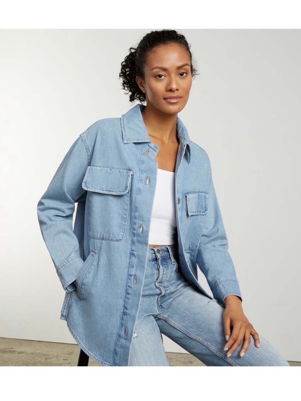 Everlane organic cotton oversized Light Blue Denim shirt Jacket - Women xxs
